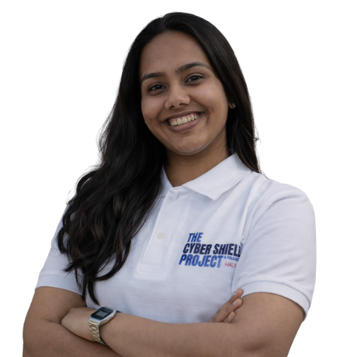 Advocate Rashi Bhatia, Executive Director of Naksh Foundation, wearing the official T-shirt with the project cybershield's logo.